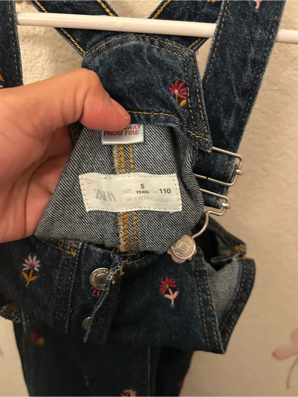 Zara Navy Denim Overalls with Floral Embroidery